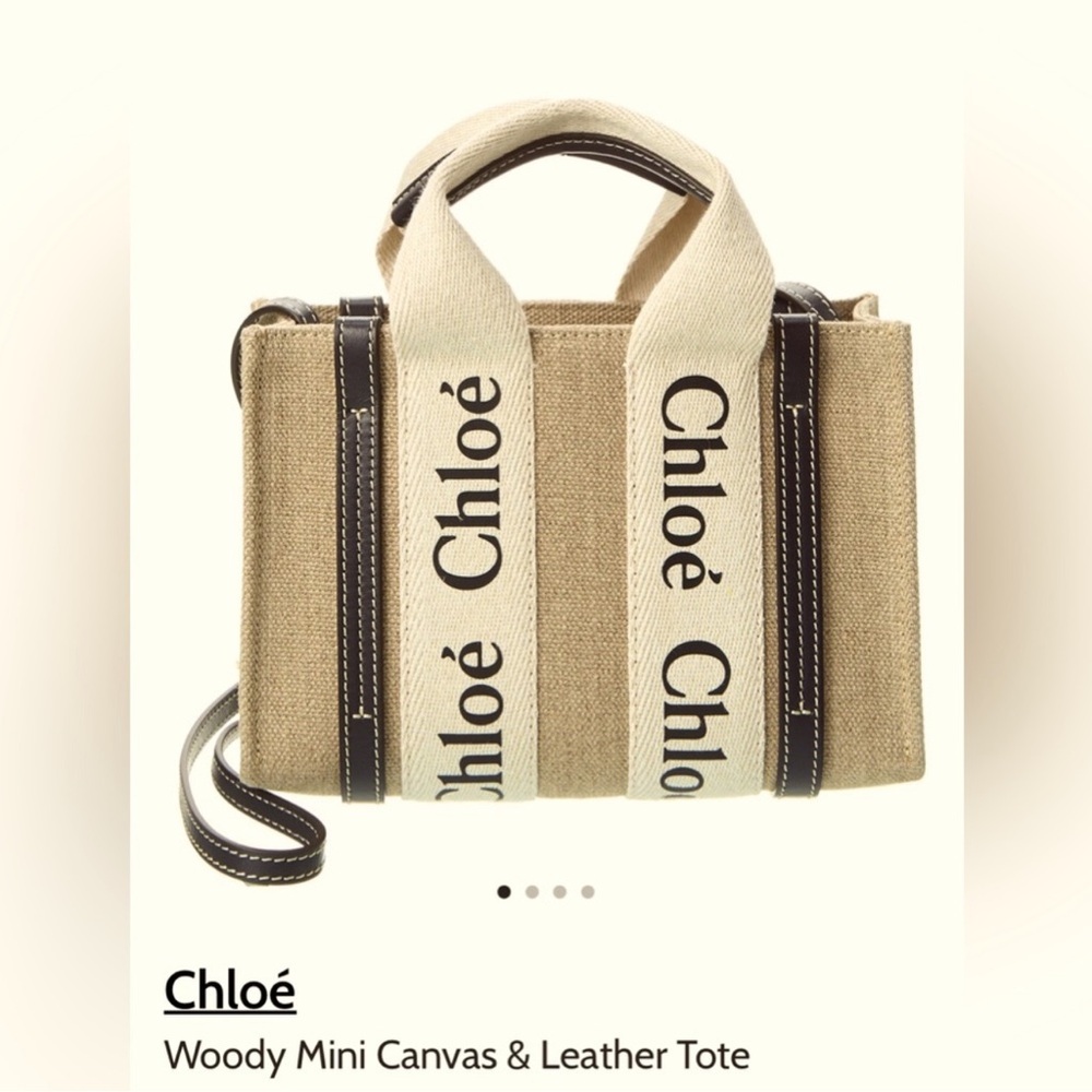 Chloé Mini Woody Linen Top Handle Bag- White/Black